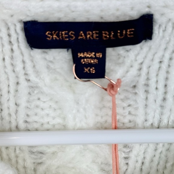 Skies Are Blue Cream Oversized Pearl Detail Cable Knit Wool Blend Sweater Sz XS - Picture 5 of 8